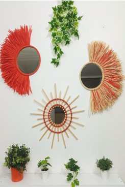 Turuncu Rafya  & Hasır & Bambu Ayna Seti