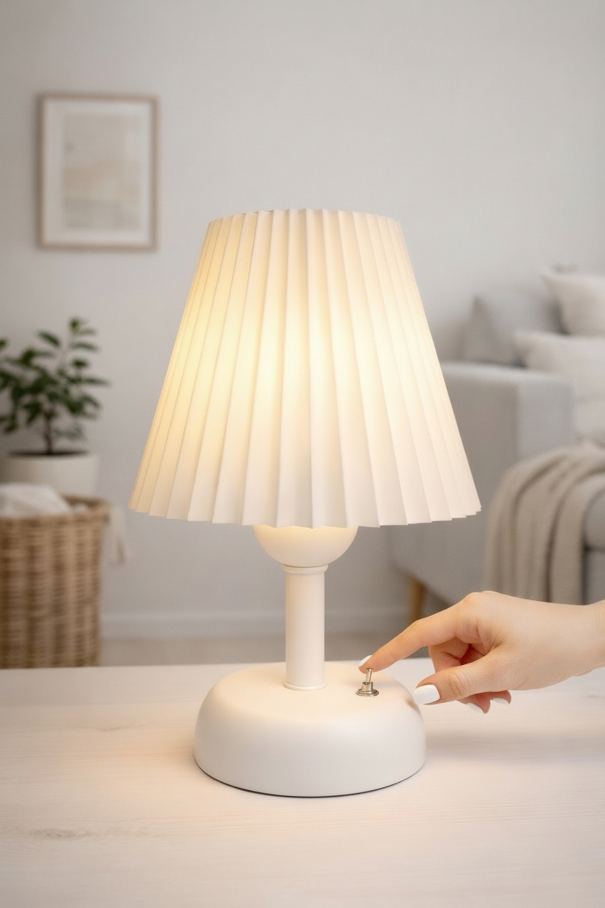 Kablosuz Pilli Masa Lambası, Pileli Led Abajur, Beyaz Başlık