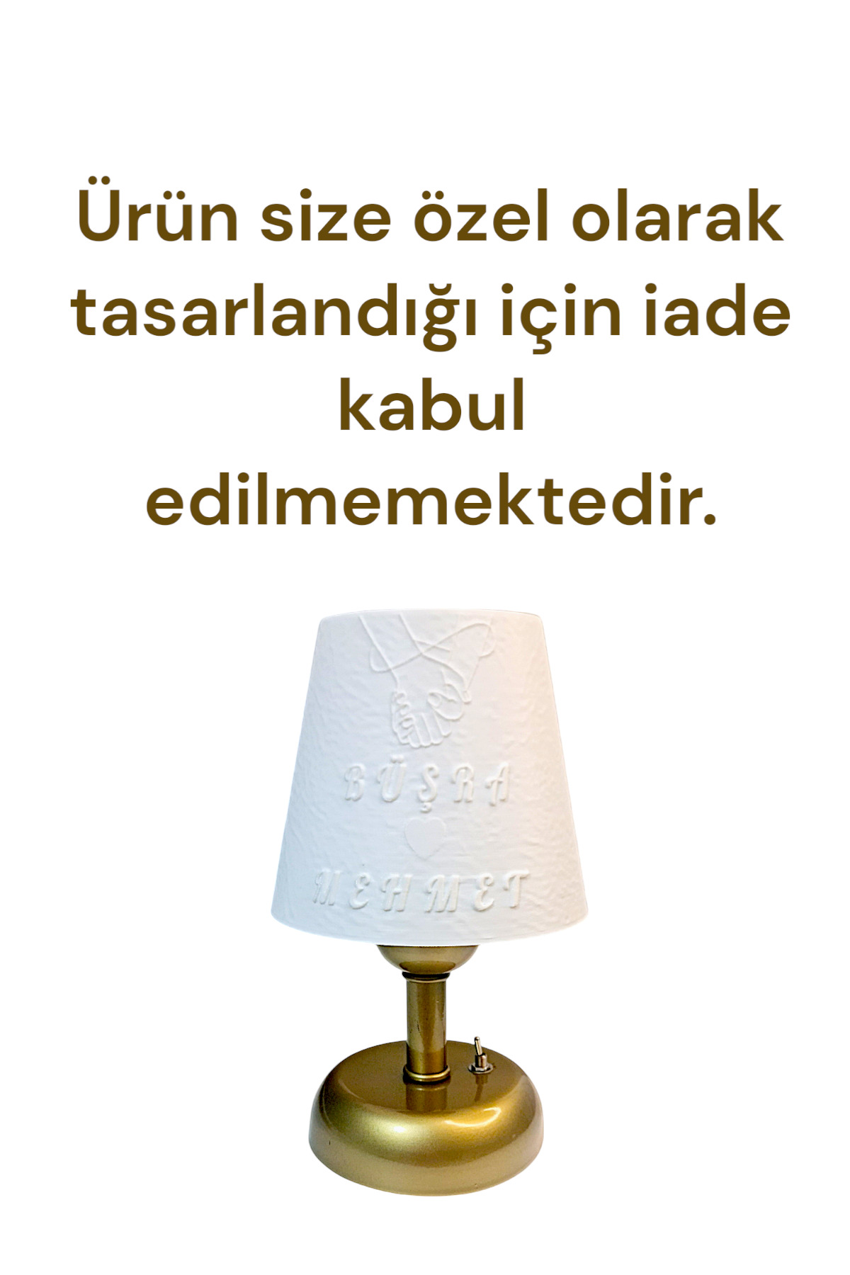 Kişiye Özel Kablosuz Pilli Abajur, Sevgililer Günü Hediyelik, İsimli Masa Lambası