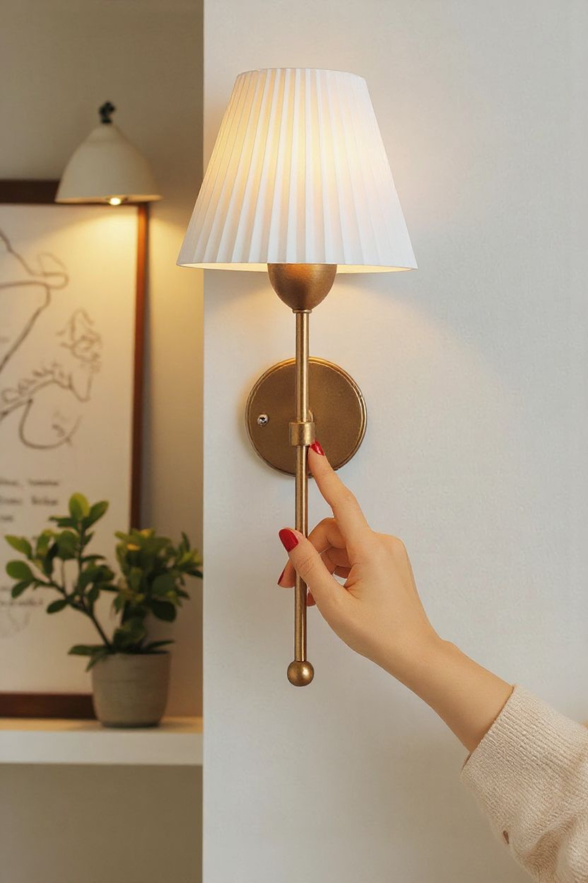 Pilli Led Aplik,Kablosuz Pileli Dekoratif Aplik,Gold Metal Gövde Ledli Tak Çalıştır Aplik