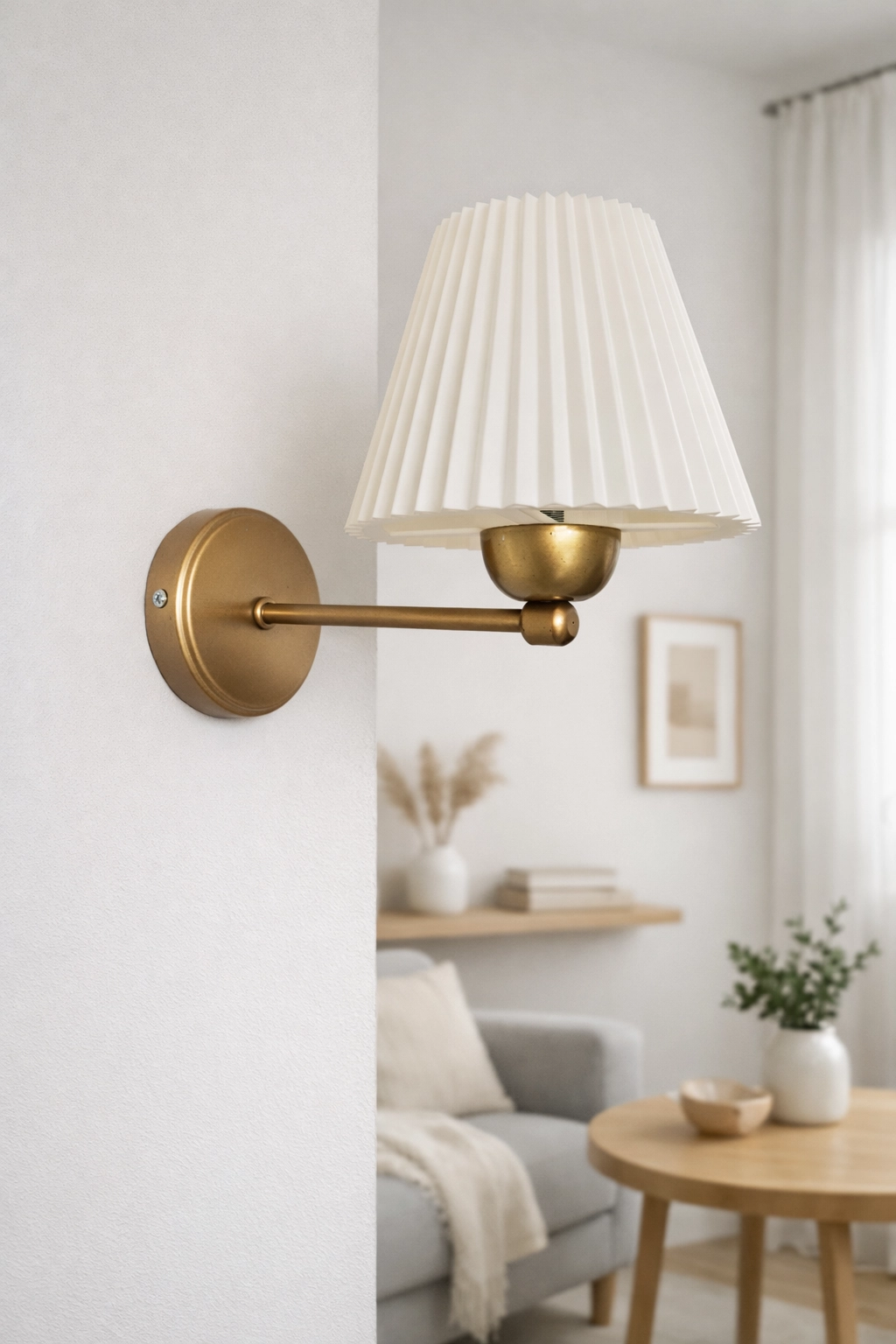 Gold Metal Duvar Apliği – Pileli Başlık, Elektrikli, İskandinav Stil Duvar Lambası
