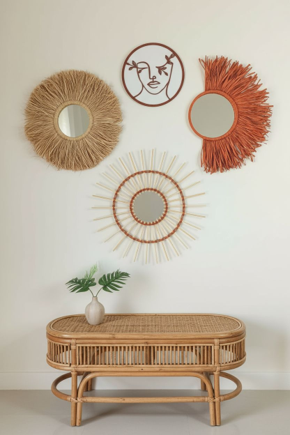 Kiremit%20Bohem%20Rafya%20Bambu%20Ayna%204’lü%20Set%20Duvar%20Dekoru