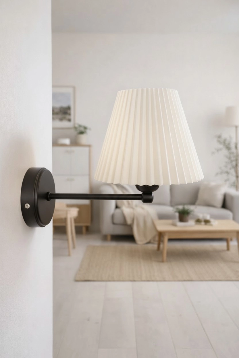 Siyah Metal Duvar Apliği Pileli Başlıklı Elektrikli Modern İskandinav Duvar Lambası