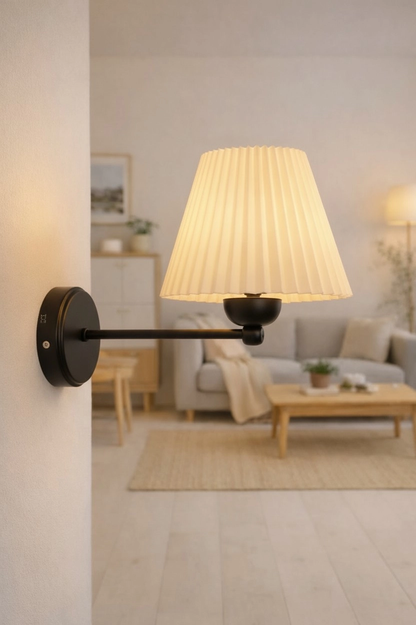 Siyah Metal Duvar Apliği Pileli Başlıklı Elektrikli Modern İskandinav Duvar Lambası