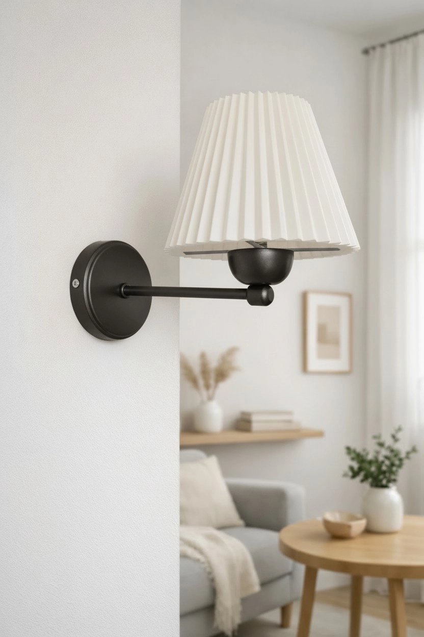 Siyah Metal Duvar Apliği Pileli Başlıklı Elektrikli Modern İskandinav Duvar Lambası