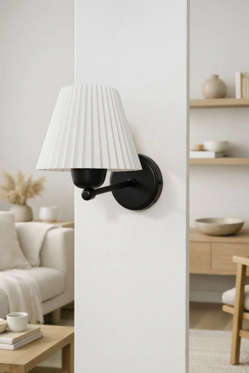 Siyah Metal Duvar Apliği Pileli Başlıklı Elektrikli Modern İskandinav Duvar Lambası