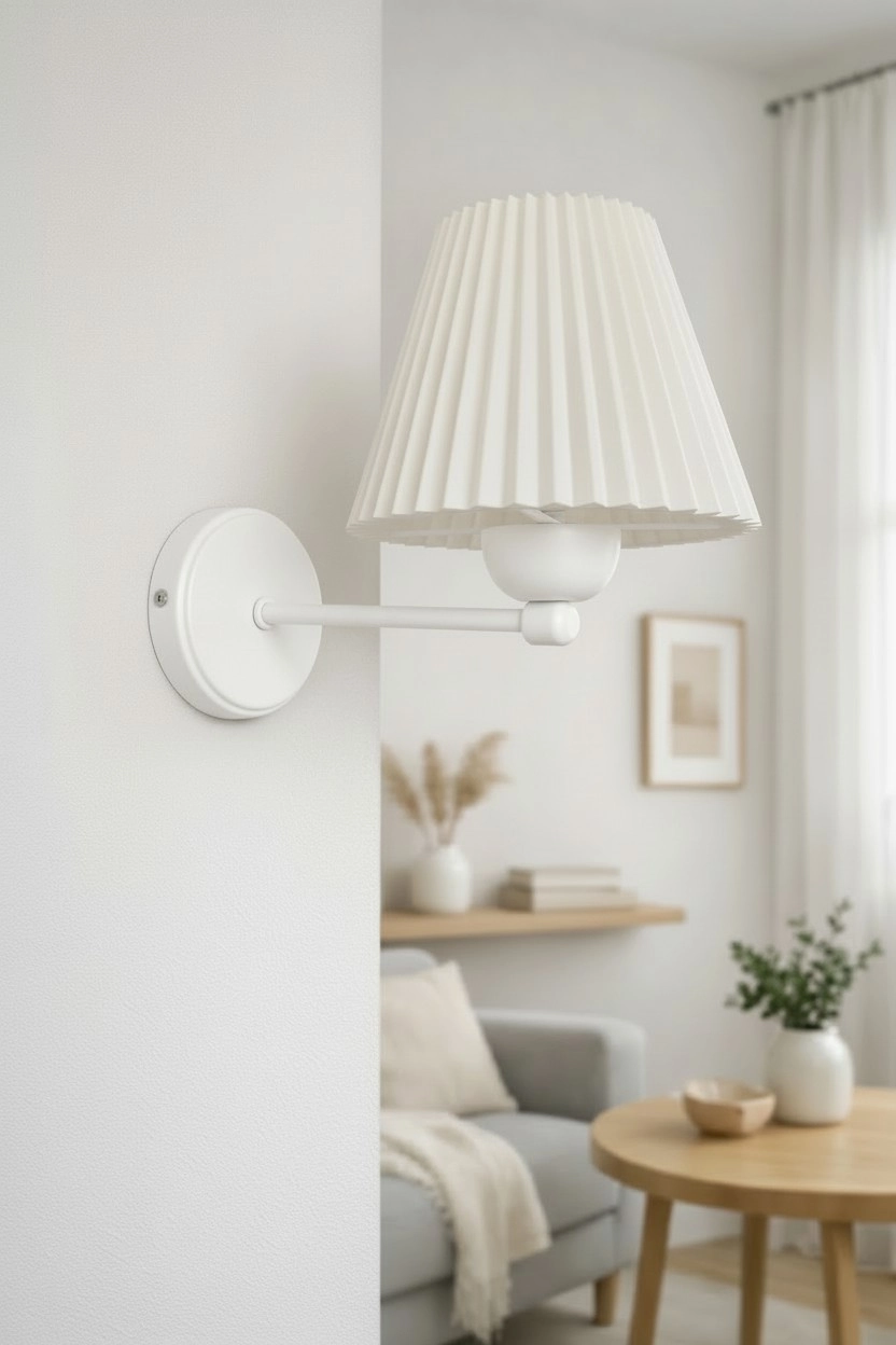 Beyaz Metal Duvar Apliği Pileli Başlıklı Elektrikli Aplik Modern İskandinav Duvar Lambası