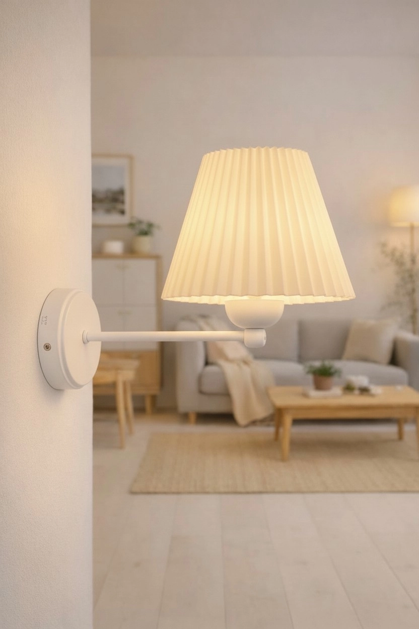 Beyaz Metal Duvar Apliği Pileli Başlıklı Elektrikli Aplik Modern İskandinav Duvar Lambası