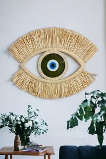 Nazarlık 50 cm, Hediyelik Duvar Süsü, Rafya Göz Nazar Boncuğu Yeşil