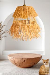 Hasır Bohem Rafya Avize , Gold Duylu