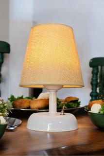 Kablosuz Krem Masa Lambası Cafe, Restaurant için Dekoratif Masaüstü Aydınlatma Pilli Abajur Beyaz