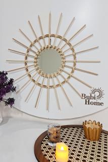 Bambu Ayna Doğal Ipli Dekoratif Bohem Ayna