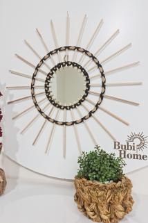 Bambu Ayna Siyah Ipli Dekoratif Bohem Ayna