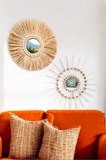 Deniz Kabuklu Rafya Ayna Bambu Ayna 2'li Hasır Ayna Seti