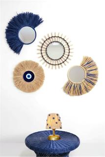 Dörtlü Bohem Rafya Ayna & Nazar Boncuğu Duvar Seti