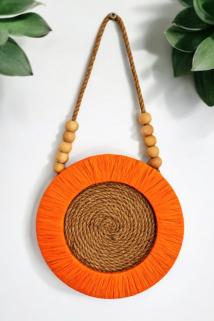 Hasır Duvar Süsü,  Turuncu Ahşap Boncuklu Duvar Dekoru