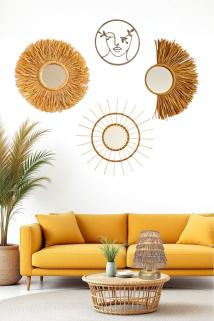 Koyu Hardal Rafya & Bambu Ayna & Bohem Pano 4'lü Set