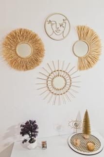 Krem Rafya & Bambu Ayna & Bohem Pano 4'lü Set