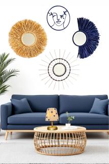 Lacivert Rafya & Bambu Ayna & Bohem Pano 4'lü Set