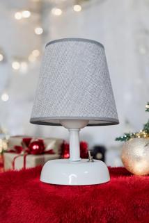 Kablosuz Masa Lambası, Beyaz Gövde Gri Başlık, Pilli Abajur