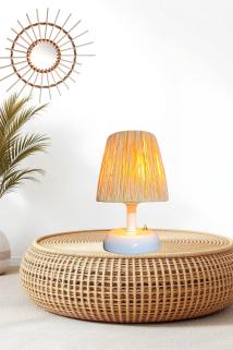 Hasır Led Kablosuz Pilli Abajur , Led Masa Lambası