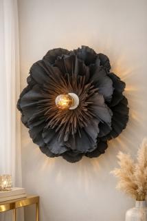 Lumi Bloom Noir Çiçek Formlu Duvar Apliği | El Yapımı Dekoratif Aplik Siyah | Modern & Lüks Tasarım