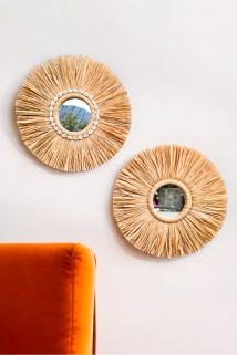 Bohem Sık Dokuma Rafya Ayna Seti, Deniz Kabuklu Rafya Ayna 2'li Set