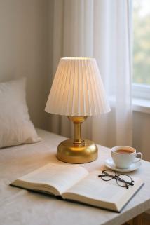 Şarjlı Pileli Gold Abajur,Kablosuz Dekoratif Abajur