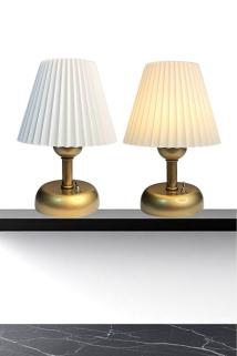 2 Adet Pileli Kablosuz Masa Lambası ,Gold Pilli Led Abajur Pileli Başlık