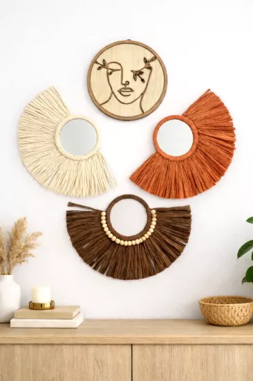 Renkli Rafya Duvar Dekor Seti |  Bohem Süsler