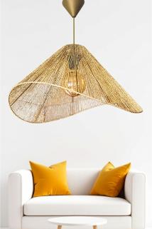 ASİMETRİK MODERN AVİZE, GOLD METALİK İPLİ EL YAPIMI BOHEM AVİZE BÜYÜK BOY